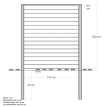 Teknisk ritning av en insynsskydd med dimensioner i centimeter.
