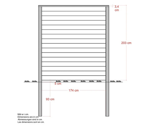 Teknisk ritning av en insynsskydd med dimensioner i centimeter.