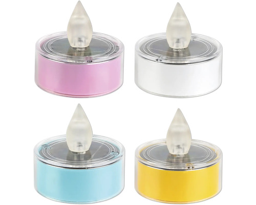 Fyra solcellsdrivna LED-ljus i olika färger