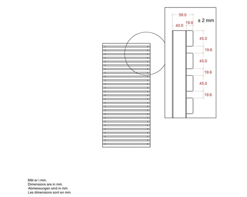 Teknisk ritning med mått i millimeter