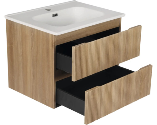 Tvättställsskåp med två lådor och tvättställ i keramik