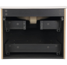 Invändig vy av ett tvättställsskåp med lådor