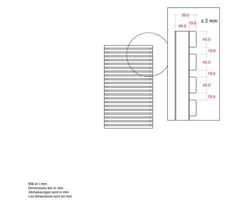 Teknisk ritning med mått i millimeter