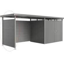 Metallförråd med platt tak för förvaring av trädgårdsredskap