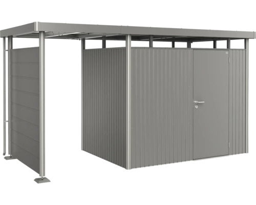 Metallförråd med skjutdörr och tak