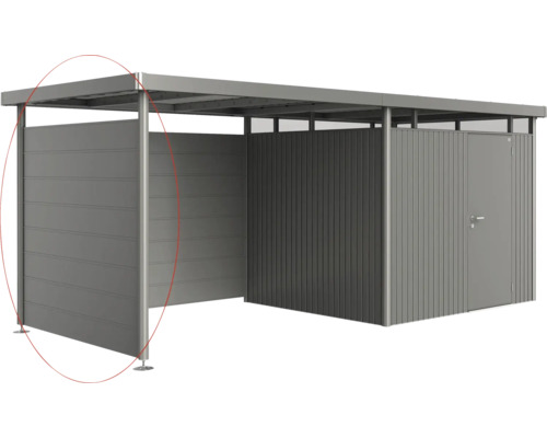 Förvaringsutrymme i metall med platt tak och sidoväggar