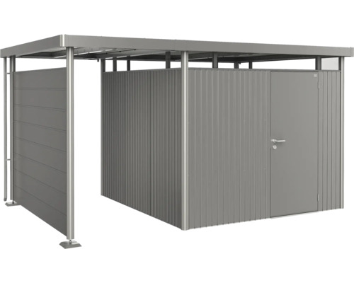 Cykelgarage med redskapsbod av metall