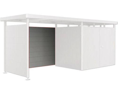 Modern trädgårdsbod med skjutdörr och dubbeldörr