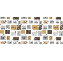 Fyrkantigt mönster med kaffebönor och bokstäver