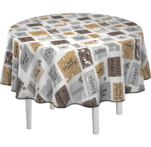 Runt bord med mönstrad duk för inomhusbruk