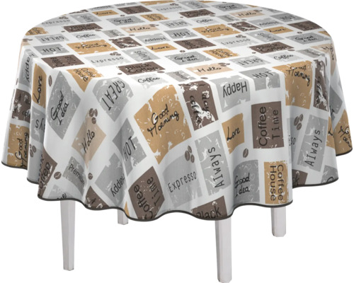 Runt bord med mönstrad duk för inomhusbruk