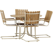 Utemöbelgrupp med bord och fyra stolar i trä och metall