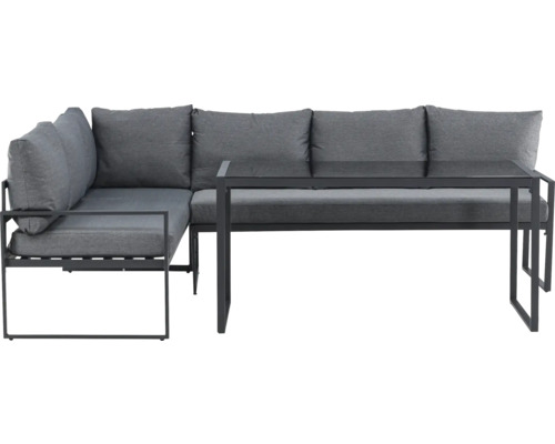 Hörnsoffa VENTURE HOME Zingaro inkl. soffbord svart/grå Grå hörnsoffa med metallram och vadderade kuddar