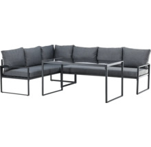 Hörnloungegrupp för trädgården med bord och grå dynor