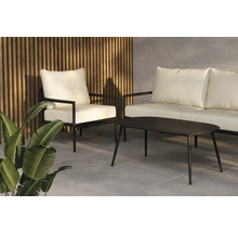 Utemöbelgrupp med fåtölj, soffa och bord utomhus