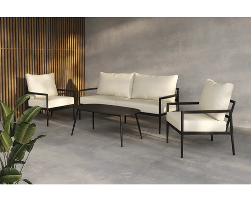 Trädgårdsmöbelset med soffa, fåtöljer och bord för utomhusbruk