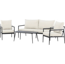 Trädgårdsmöbelset med soffa, två fåtöljer och ett bord för utomhusbruk