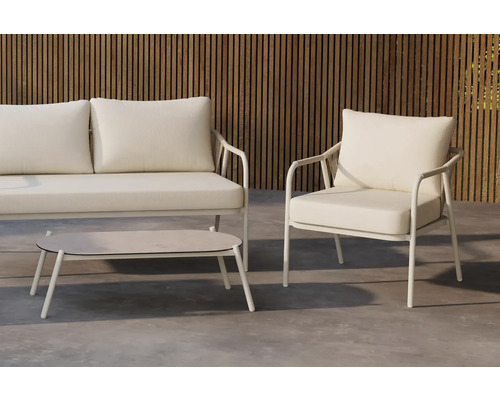 Trädgårdsset med soffa, fåtölj och bord för utomhusbruk