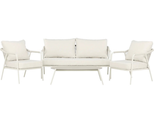 Trädgårdsmöbelset med soffa, två fåtöljer och bord