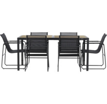 Trädgårdsbordgrupp med fyra stolar, metall och textil