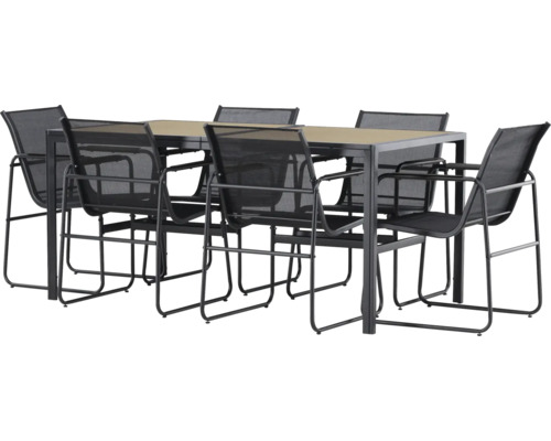 Trädgårdsmöbelset med bord och sex stolar