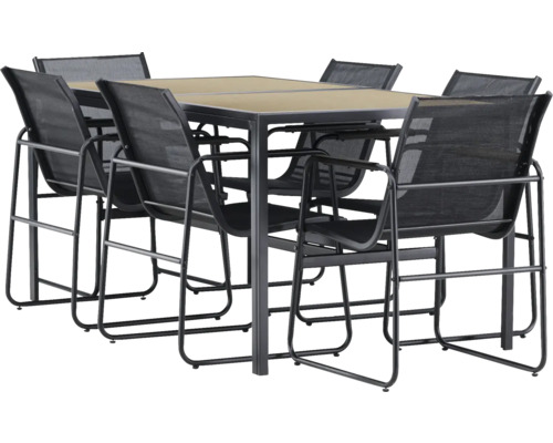 Utemöbelset med sex stolar med metallram och tygklädsel