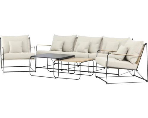 Trädgårdsmöbelset med soffa, fåtöljer och soffbord