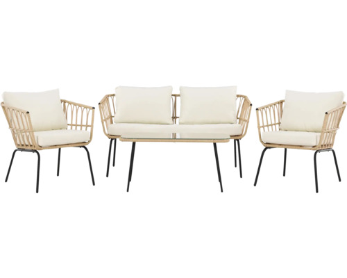 Trädgårdsmöbelset med två stolar och ett bord med glasskiva