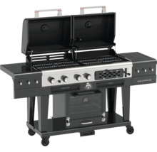 Dubbel grill med öppet lock, vridknappar, förvaringsytor och hjul