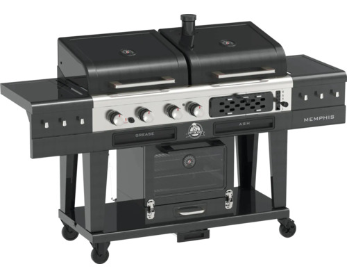 Grill med hjul, temperaturregulator och förvaringsutrymmen