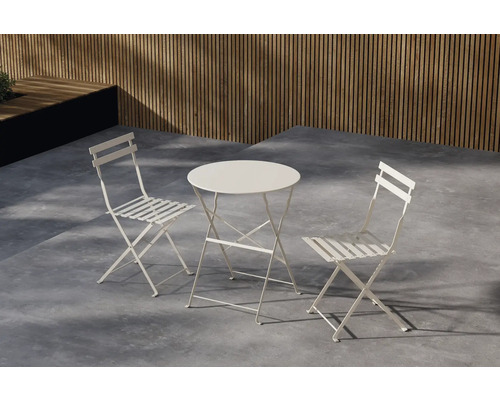 Trädgårdsset med två hopfällbara stolar och ett runt bord