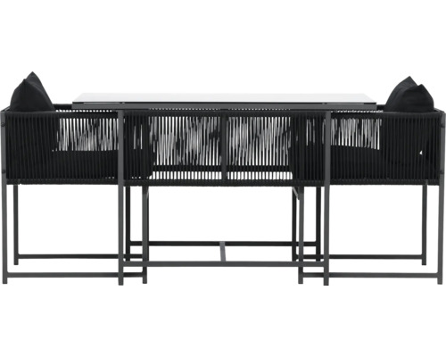 Caféset VENTURE HOME Noto svart Trädgårdsbord med sittplatser, rottingutseende och stålram