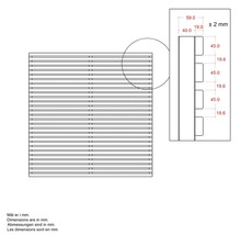 Teknisk ritning av ett insynsskydd med mått i millimeter