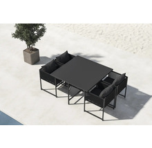 Utemöbelset med bord, fyra stolar och kuddar