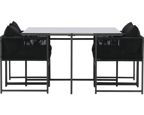 Trädgårdsbord med två fåtöljer i metall och textil