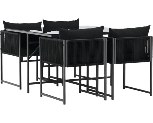 Utebordsgrupp med bord och fyra stolar med dynor