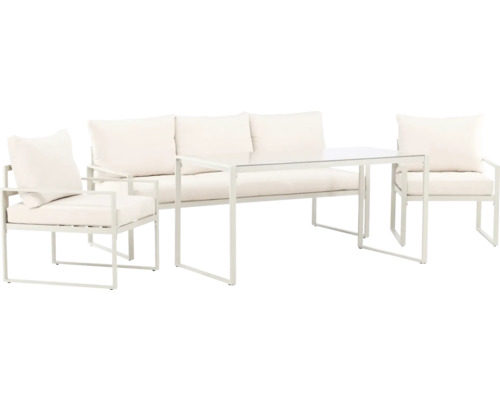 Utemöbelset med soffa, två fåtöljer och bord för utomhusbruk