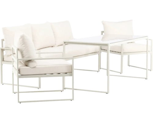 Utemöbelset med soffa, fåtölj och bord