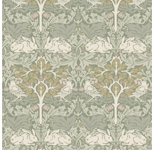 Tapet med kaniner, fåglar och blomstermotiv