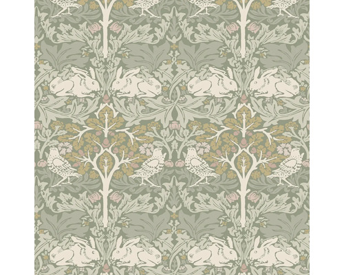 Tapet med kaniner, fåglar och blomstermotiv