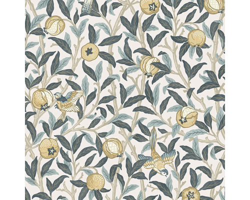 Tapet med fågel-, bladv- och fruktmönster