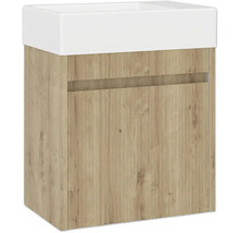 Tvättställsskåp med en låda och en vit tvättställsskiva