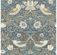 Tapet med fågel-, blomma- och jordgubbsmönster