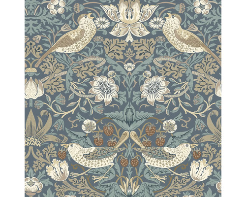 Tapet med fågel-, blomma- och jordgubbsmönster