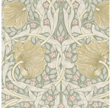 Blommig tapet med tulpaner, blad och små blommor för väggdesign