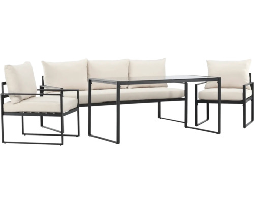 Trädgårdsmöbelset med soffa, två stolar och bord