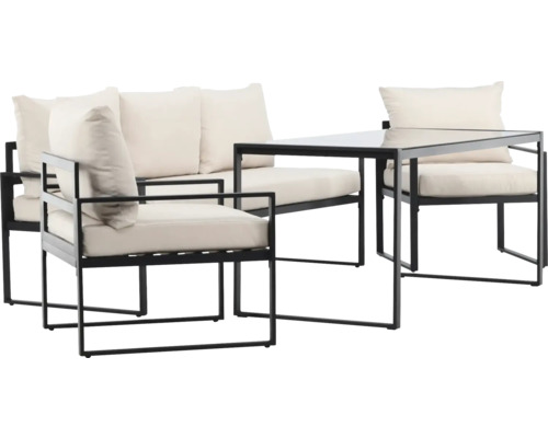 Trädgårdsmöbelset med soffa, stolar och bord