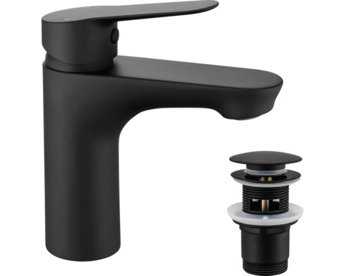 Svart tvättställsblandare med bottenventil