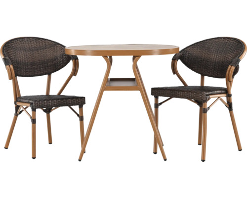 Caféset VENTURE HOME Abrantes brun Trädgårdsmöbelset med två korgstolar och ett runt bord