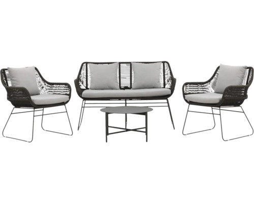 Loungegrupp VENTURE HOME Davao mörkgrå/brun Utemöbelset med två stolar, en bänk och ett bord